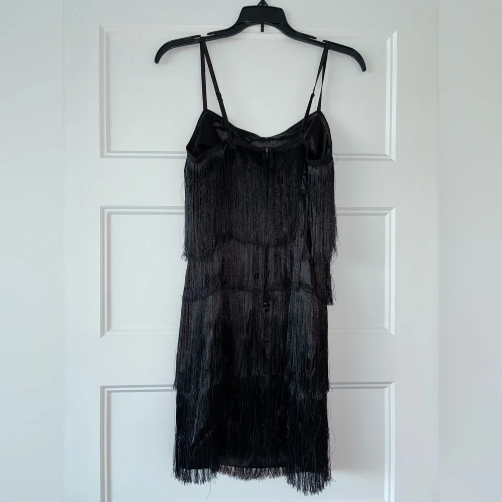 Black 20s flapper dress size XS fringe great gatsby style